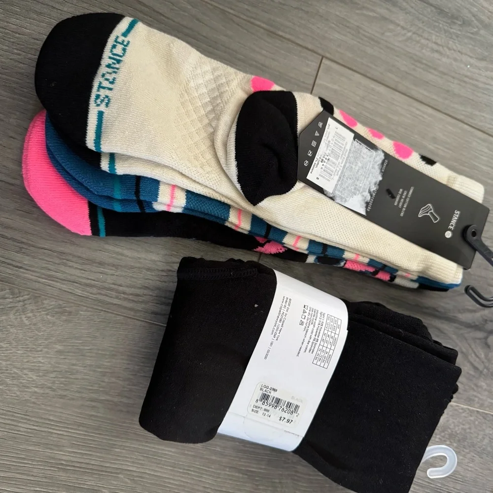 Stance Socks & Capelli Fleece Lined Tights 5 Item Bundle Black Pink Blue Floral